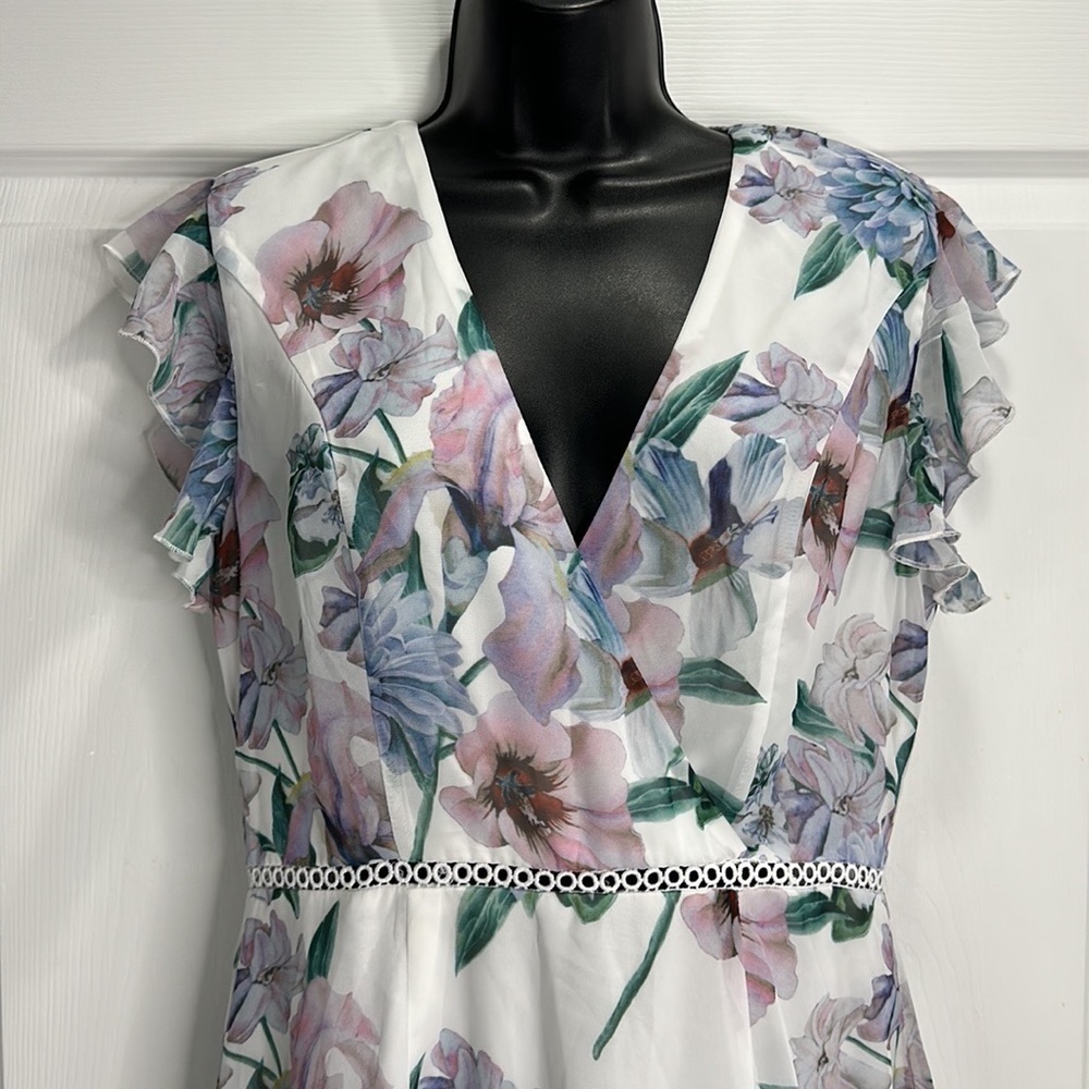 NEW Lulus Art Of Love Multi Floral Print Ruffle Mini Dress V-Neck Sz M - Picture 4 of 12